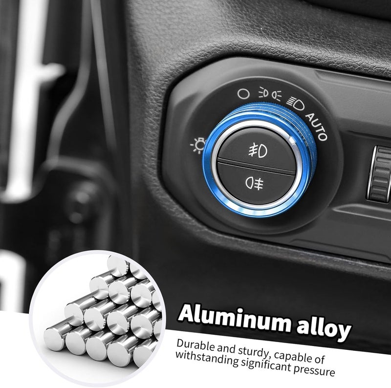 Jimen Fit for Jeep Wrangler JL JLU 2018-2025 & Gladiator JT 2020-2025, 8PCS Window Button Trim & Audio Volume Radio Knob AC Control Ring Air Conditioning Knob & Headlight Switch Knob Cover (Blue) - Image 4